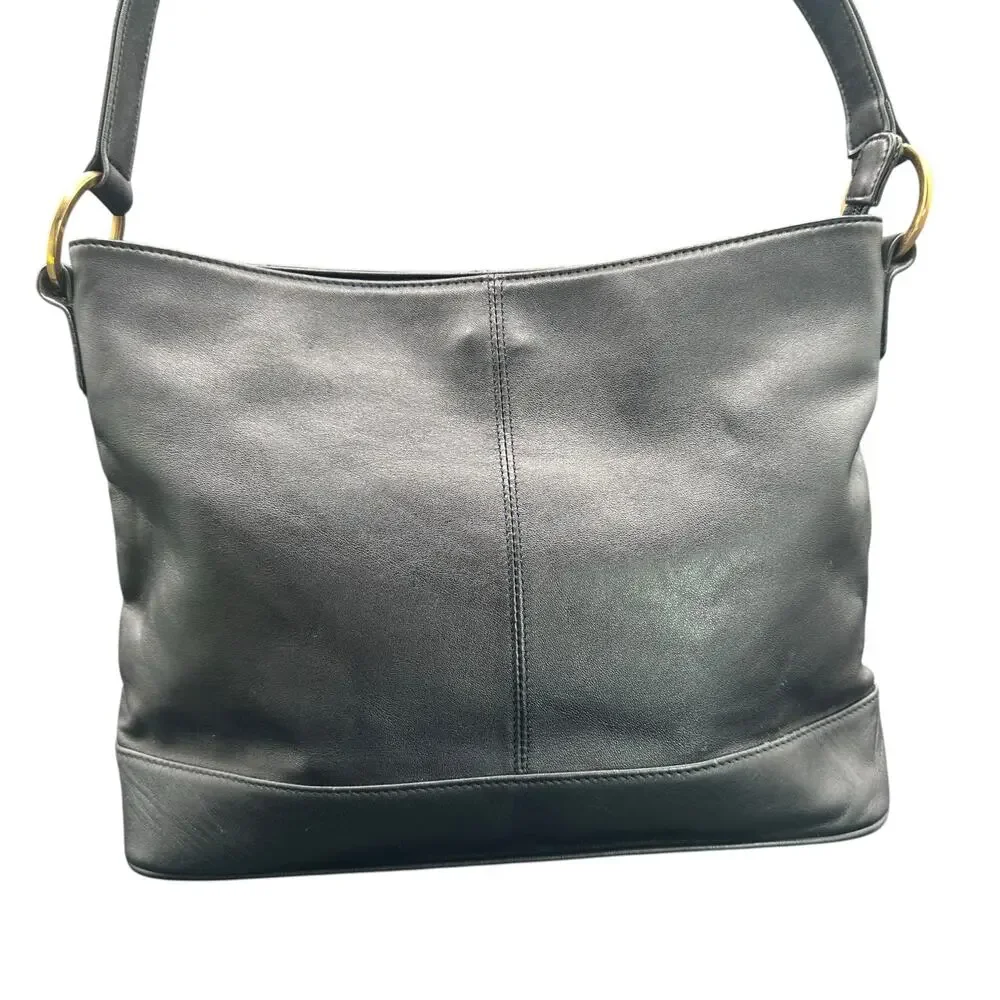 Giani Bernini Black Leather Shoulder Bag Gold Hardware Classic Hobo Purse